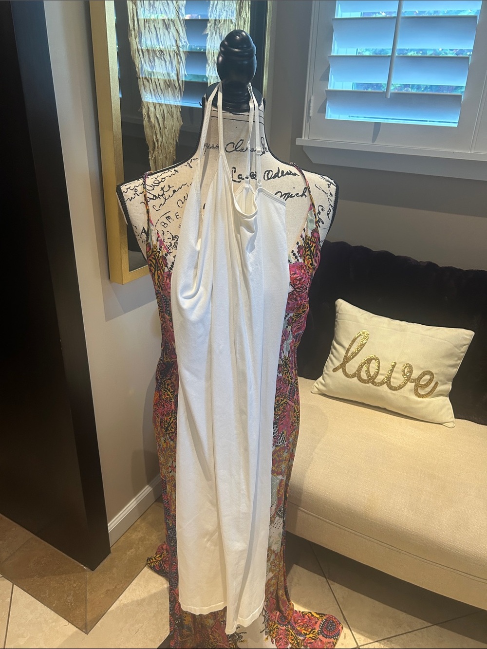 Free People White Maxi Dress with Pink, Yellow & Green Floral Print Slip Incl - Picture 5 of 5